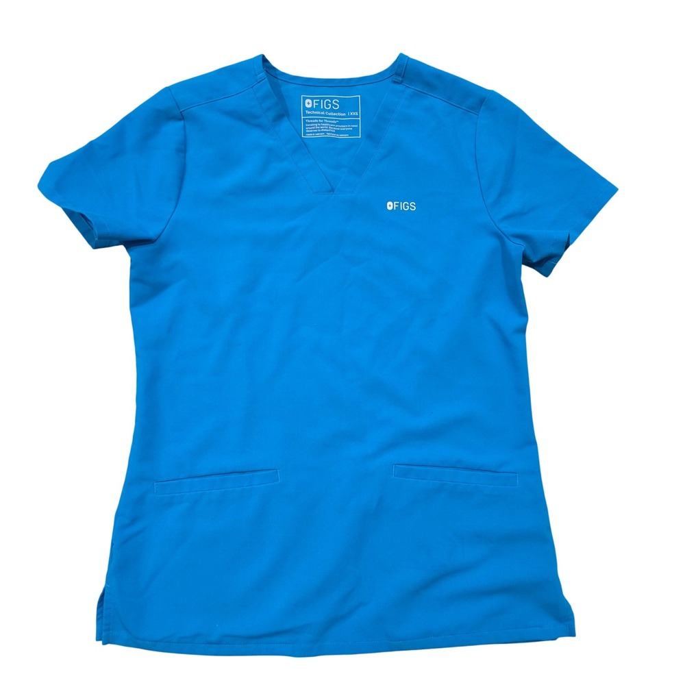 FIGS Women's Casma Three-Pocket Scrub Top V-Neck Shirt XXS Extreme Blue